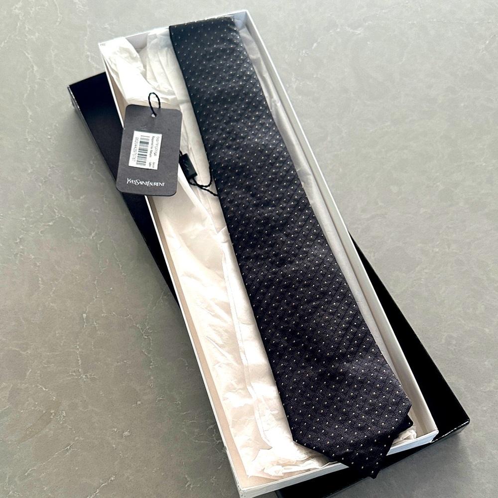 Mens YSL black gold polka dot tie brand new in box